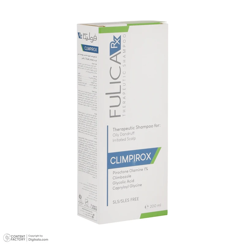 شامپو ضد ریزش مو فولیکا مخصوص موهای چرب، حجم 200 میلیلیتر مدل CLIMPIROX، ضدشوره و تنظیمکننده چربی