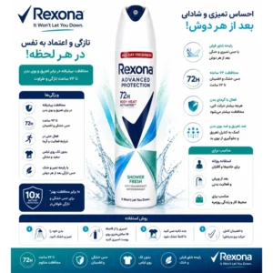 اسپری ضدتعریق زنانه رکسونا مدل Shower Fresh 72H حجم 200 میلی‌لیتر