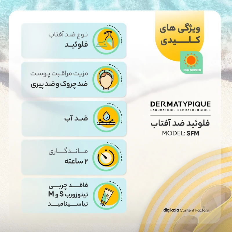 فلوئید ضدآفتاب بیرنگ درماتیپیک +SPF50 مدل SFM، مناسب پوستهای چرب، حجم 50 میلیلیتر