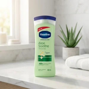 لوسیون بدن وازلین مدل Aloe Soothe حجم 400 میلی‌لیتر نرم‌کننده و آبرسان پوست خشک و معمولی با عصاره آلوئه ورا جذب سریع و حفظ لطافت و نرمی پوست بعد از استحمام