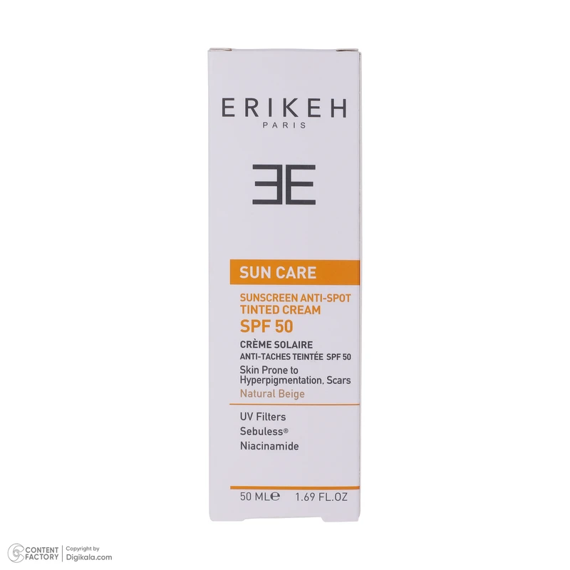 کرم ضد آفتاب رنگی اریکه SPF50 مدل Anti-Spot مناسب انواع پوست حجم 50 میلیلیتر