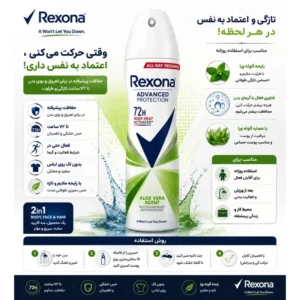 اسپری ضدتعریق زنانه رکسونا مدل Aloe Vera Scent 72H حجم 200 میلی‌لیتر