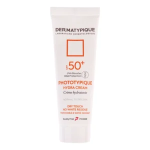 فلوئید ضد آفتاب بدون رنگ درماتیپیک مدل hydra cream محافظ UVA،UVB مناسب برای پوست خشک حجم 40 میلی لیتر