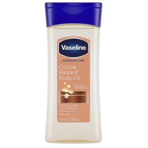 لوسیون بدن وازلین مدل Cocoa Body Oil حجم 200 میلی‌لیتر، حاوی ویتامین E و عصاره کره کاکائو، مناسب پوست خشک و حساس